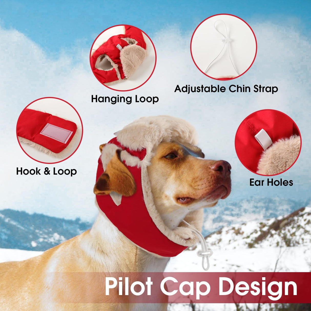 Dog Hats for Large Dogs, Christmas Dog Hat with Ear Holes & Adjustable Chinstrap, Pet Warm Snow Bomber Hat for Cold Weather, Soft Faux Rabbit Fur, Outdoor Beanies Noise Protection