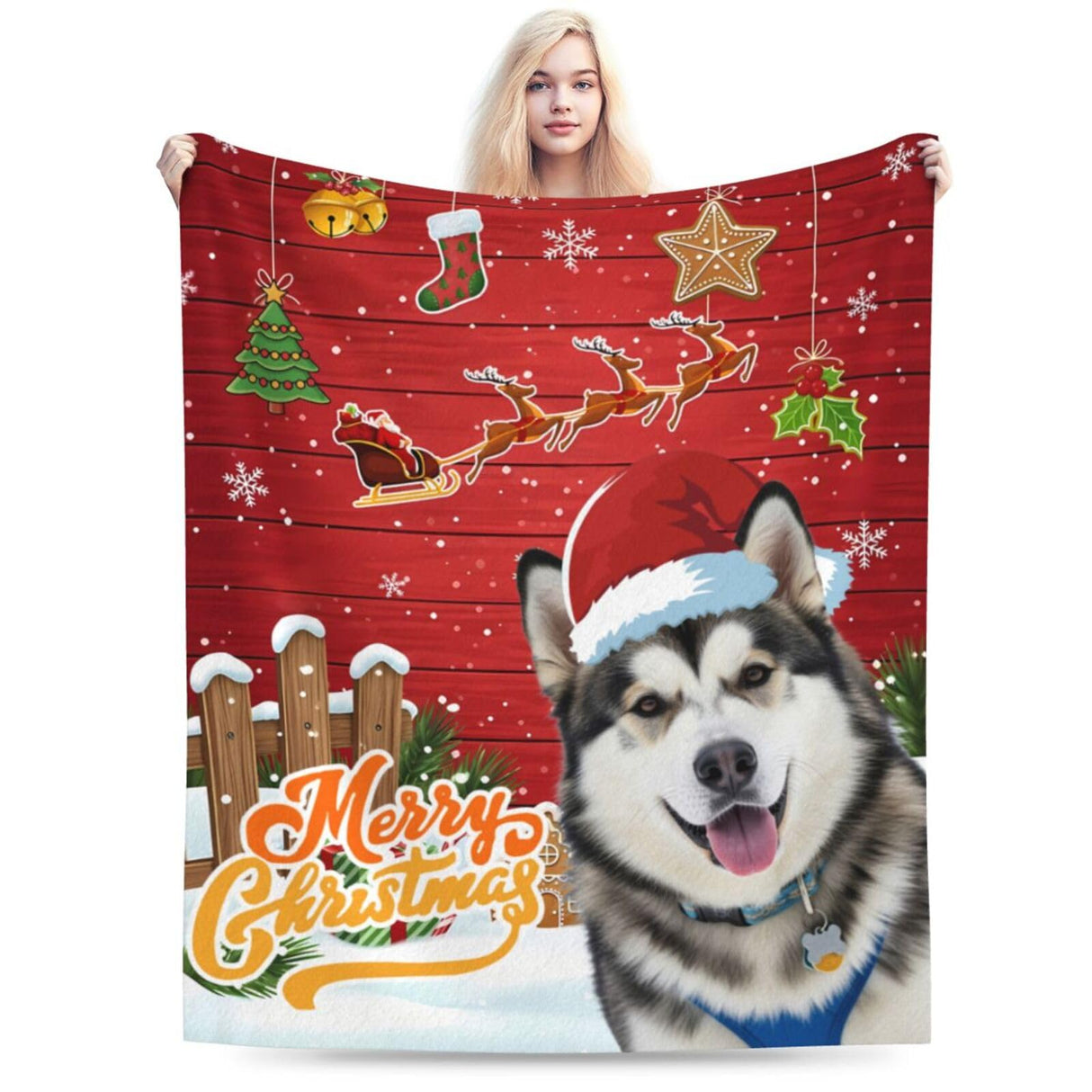 Nxwdwqa Personalized Christmas Dog Blanket Throws with Photos, Custom Christmas Pet Blanket, Dog Gifts for Pet Lovers, Customized Puppy Blanket for Adult Kid Birthday Fathers Mothers Valentines Gift