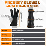 MARRTEUM 2 Pcs Archery Glove & Arm Guard Kit Leather PU Archery Bracer Three Finger Guard Protective Gear Accessories for Men Women & Youth