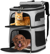 Double Cat Carrier, Cat Backpack Carrier for 2 Cats, Multi Dog Backpack, Two Cat Carrier with 7 Ventilation Windows, Built-in Frame and Support Plate, Safety Straps, Collapsible, Perfect for Travel