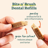 WOOF - Bite n' Brush Refills for The Dog Toothbrush Toy - Scrub Plaque and Tartar from Your Dog's Teeth and Mouth - Dog Dental Chew Toy Treats - Approximately 16 Refills - 2 Pack