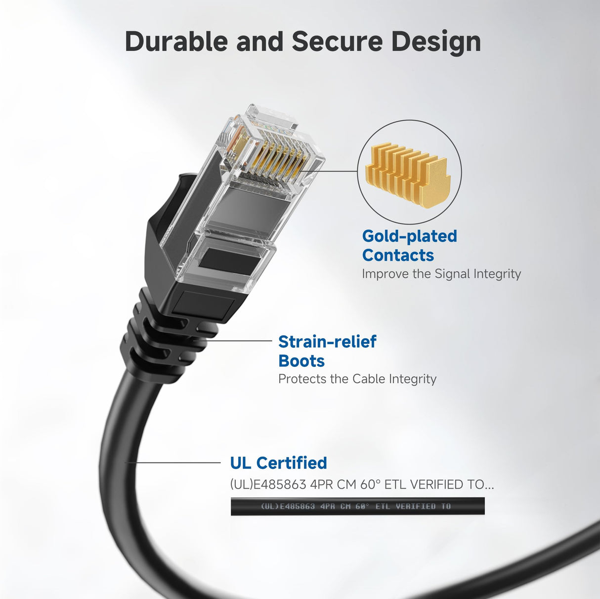 10Gbps Snagless Cat 6 Ethernet Cable - 4ft, Cat 6 Cable, Cat6 Cord, Ethernet Cord, Black