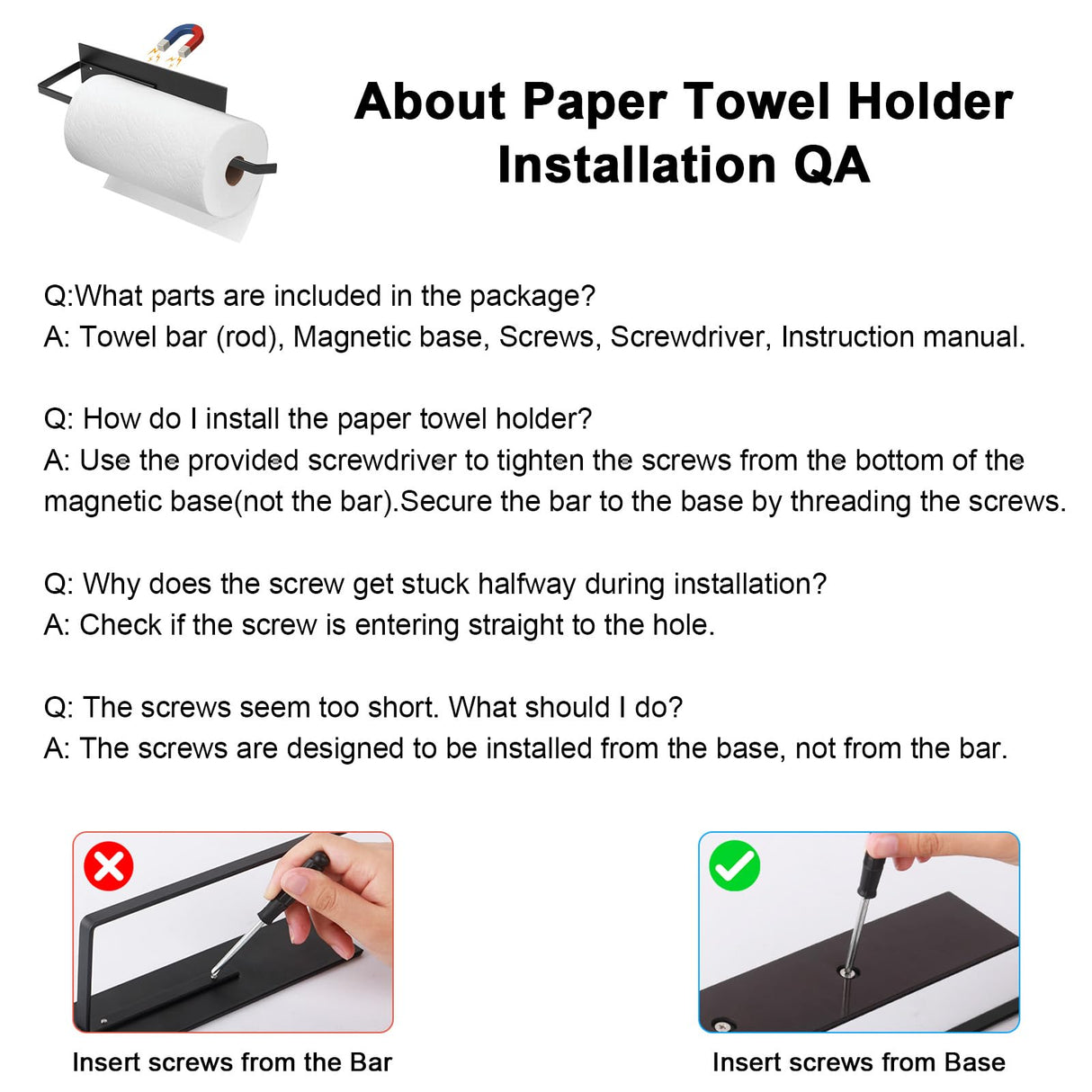 Paper Towel Holder, Magnetic Paper Towel Holder for Fridge, Toilet Paper Roll Holder Magnet Towel Rack Wall Mount Fridge Organizer for Paper Towels Rolls Bathroom Pantry RV Kitchen Storage