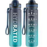 QLUR Water Bottle with Straw, 32oz Motivational Water Bottles with Time Marker to Drink, Tritan BPA Free, 1L Sports Water Bottle with Carry Strap LeakProof for Women Gym Fitness Outdoor (1 Pack)