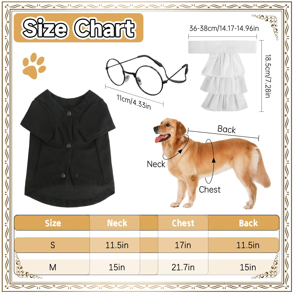 4 Pcs Judge Costume Set Include Dog Judge Robe Adjustable False Collar Anti-Slip Rope and Glasses,Halloween Judges Costume Accessory for Dogs Cats Holiday Halloween Cosplay, Medium