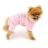 SELMAI Girl Dog Clothes for Small Dogs Cute Doggie Outfits Rhinestone Crown Stretchy Puppy Pajamas Soft Velvet Hoodie 4 Legged Jumpsuit Lightweight Pet Tracksuit Cat Apparel Leash Hole
