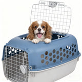 24" Pet Kennel Carrier for Small Dogs & Cats, Portable Travel & Home Use Two-Door (Top/Front Loading) Plastic Crate for 15-25 lbs Pets, Durable Blue
