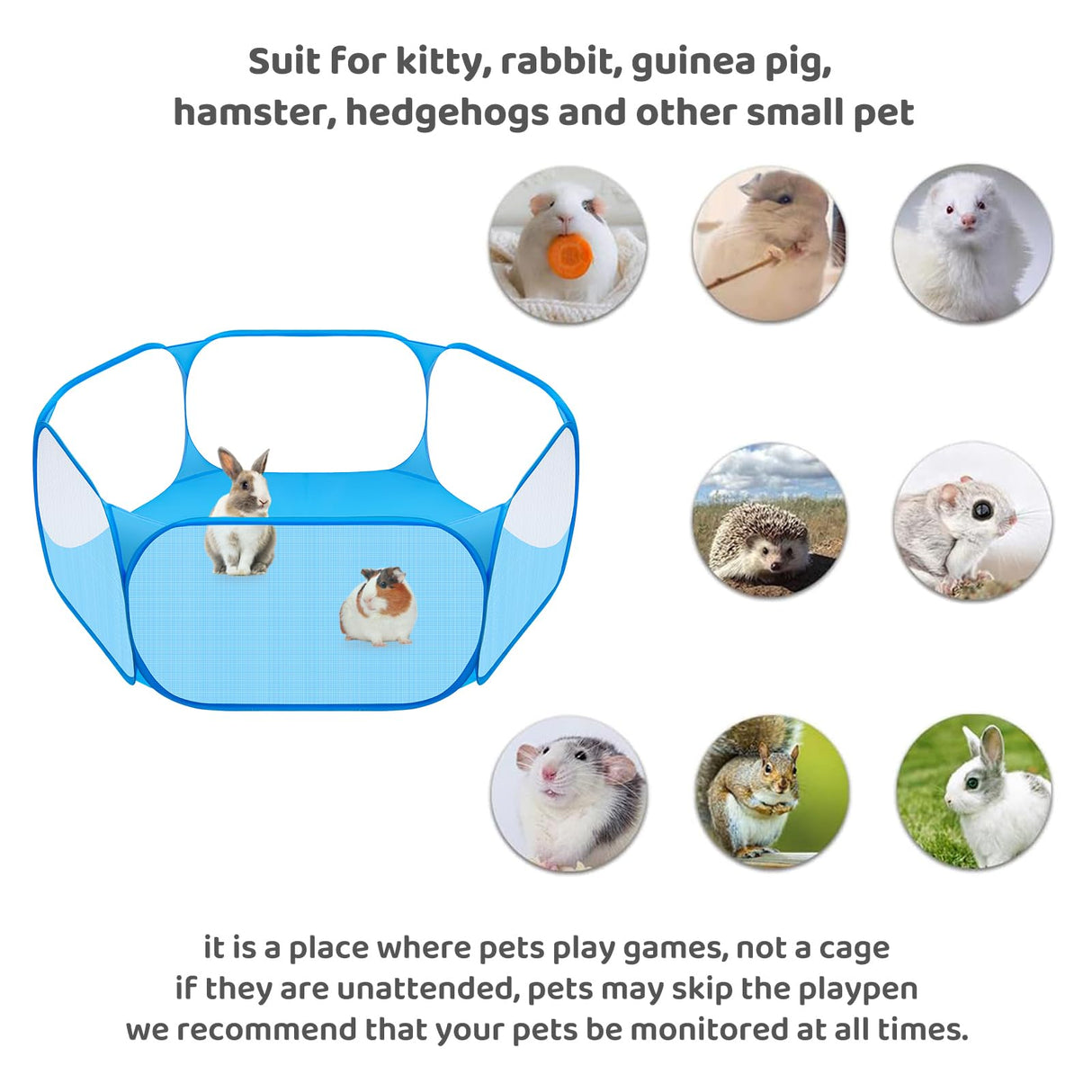 Amakunft Small Animal Playpen, Pop-Up Portable Play Yard for Guinea Pigs, Rabbits, Hamsters, Hedgehogs, Foldable Exercise Fence with Breathable Mesh for Indoor Outdoor Use