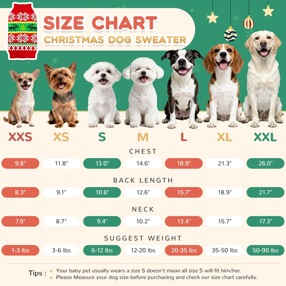 ABRRLO Dog Christmas Sweater Xmas Dogs Outfits New Year Holiday Costumes Puppy Cat Sweater with Leash Hole for Small Medium Large Dogs Girl Boys Dog Clothes (11-Red Green Reindeer, XX-Large)