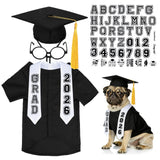 6 Pcs Dog Cat Graduation Cap and Gown Include 2026 Pet Graduation Gown Stole Puppy Grad Cap Lensless Glasses DIY Letter Stickers for Dogs Cats Holiday Costume Accessory (Black, Medium)