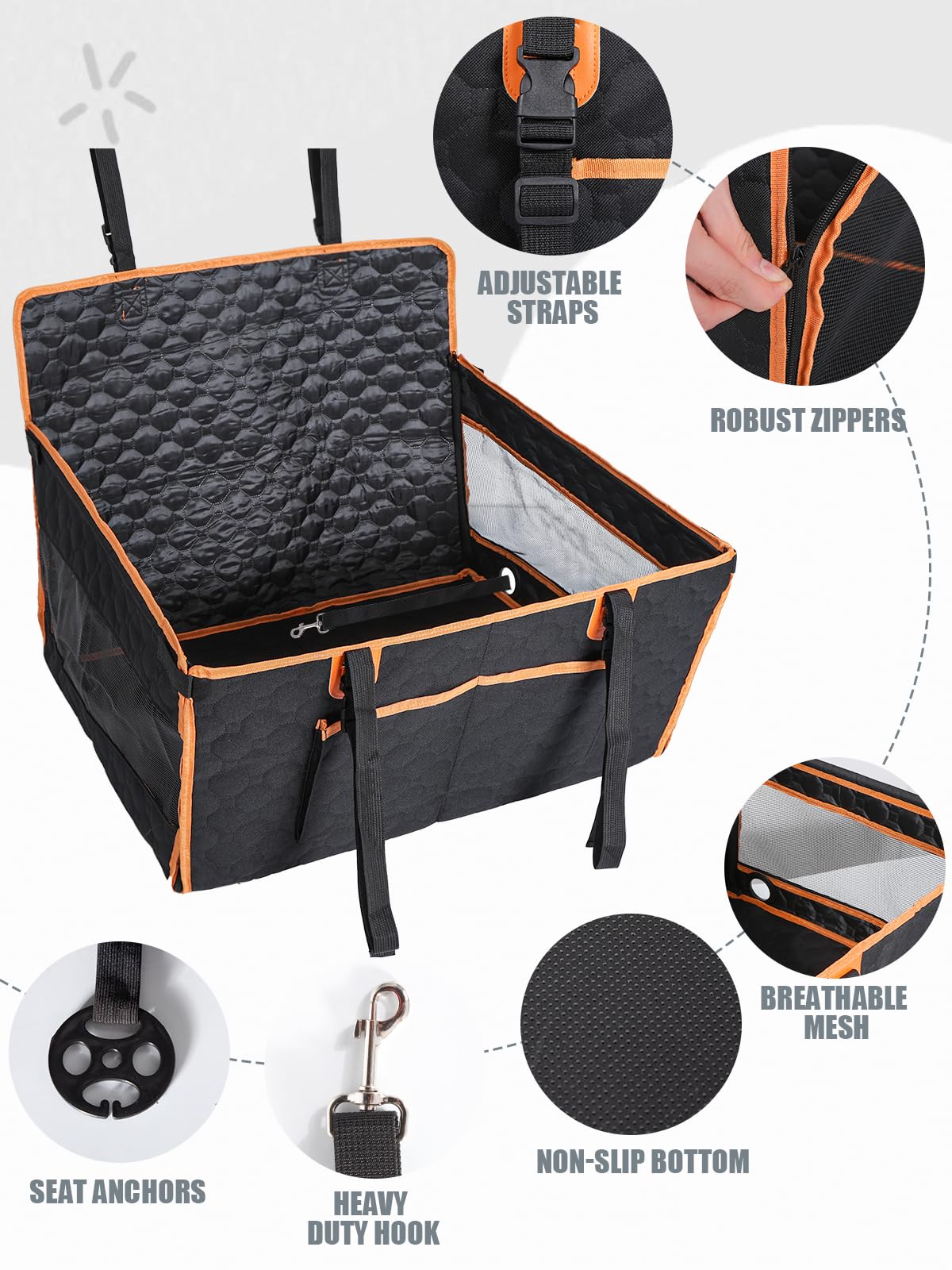 Prpeko Dog Car Seat for Large Dogs,Waterproof Fabric with Breathable Mesh&Adjustable Dog Seat Belt for Car,Dog Bed for Back Seat Up to 40 LB-Medium Orange