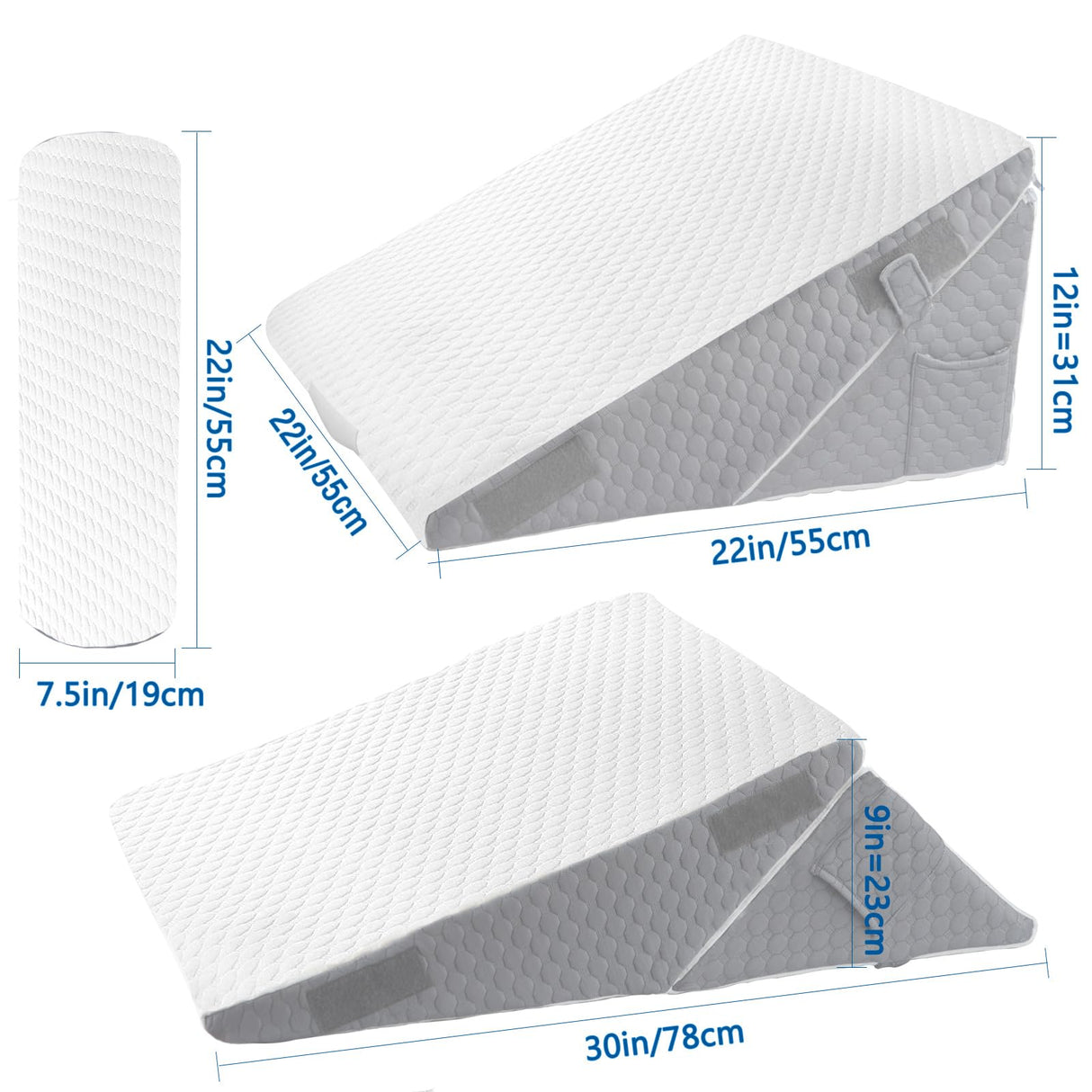 YIHATA Bed Wedge Pillow for Sleeping, Memory Foam Wedge Pillow Set for Post Surgery 12 Inch Adjustable Triangle Pillow Wedge with Washable Cover for Legs, Back Pain, Snoring, Alleviate Acid Reflux