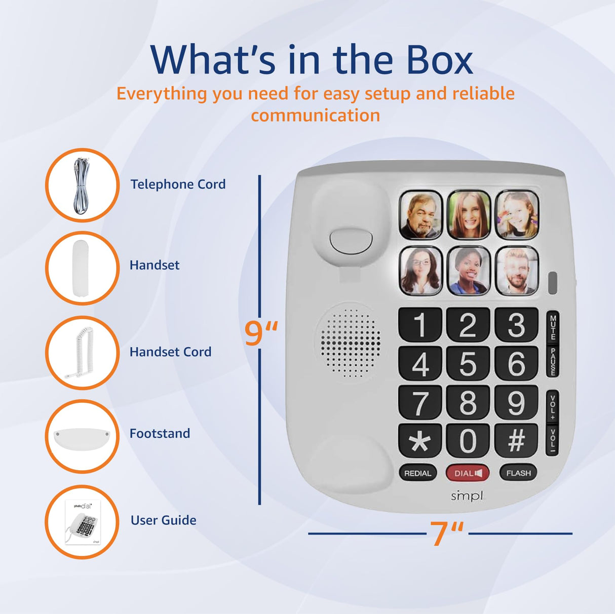 SMPL Big Button Phone for Seniors, Simple Corded Landline Home Telephone for Elderly, Handicap, Alzheimer’s, Dementia, Hearing & Vision Impaired 56010