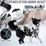 DENTRUN Extra Large Warm Dog Jacket - Windproof Water Repellent Reflective Coat, Adjustable Plush Turtleneck, Easy Wear Fleece Lined Cold Weather Vest for Great Dane, White Camo, XXXL