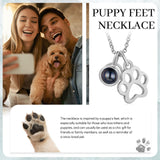 Custom Necklace with Picture Inside Personalized Pet Photo Projection Necklace Dog Cat Paw Pendent Necklace Customized Picture Memorial Jewelry Gifts (Silver)