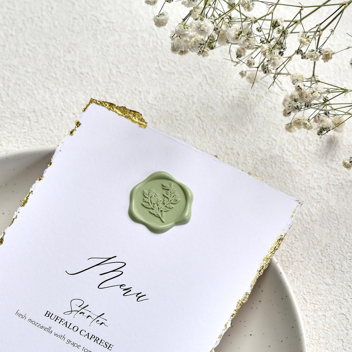 UNIQOOO Wax Seal Stickers - Eucalyptus Wedding Invitation Envelope Seal Stickers, 100 Pcs Self- Adhesive Sage Green Stickers, Perfect for Invitation, Christmas, Gift Wrapping, Party