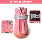 Pink Dog Shoes for Small Dogs, Anti-Slip Dog Boots with Reflective Strips, Puppy Paw Protectors for Ourdoor Indoor Walking Winter Snow Summer Hot Pavement, Waterproof in Rainy Weather 4PCS/Set