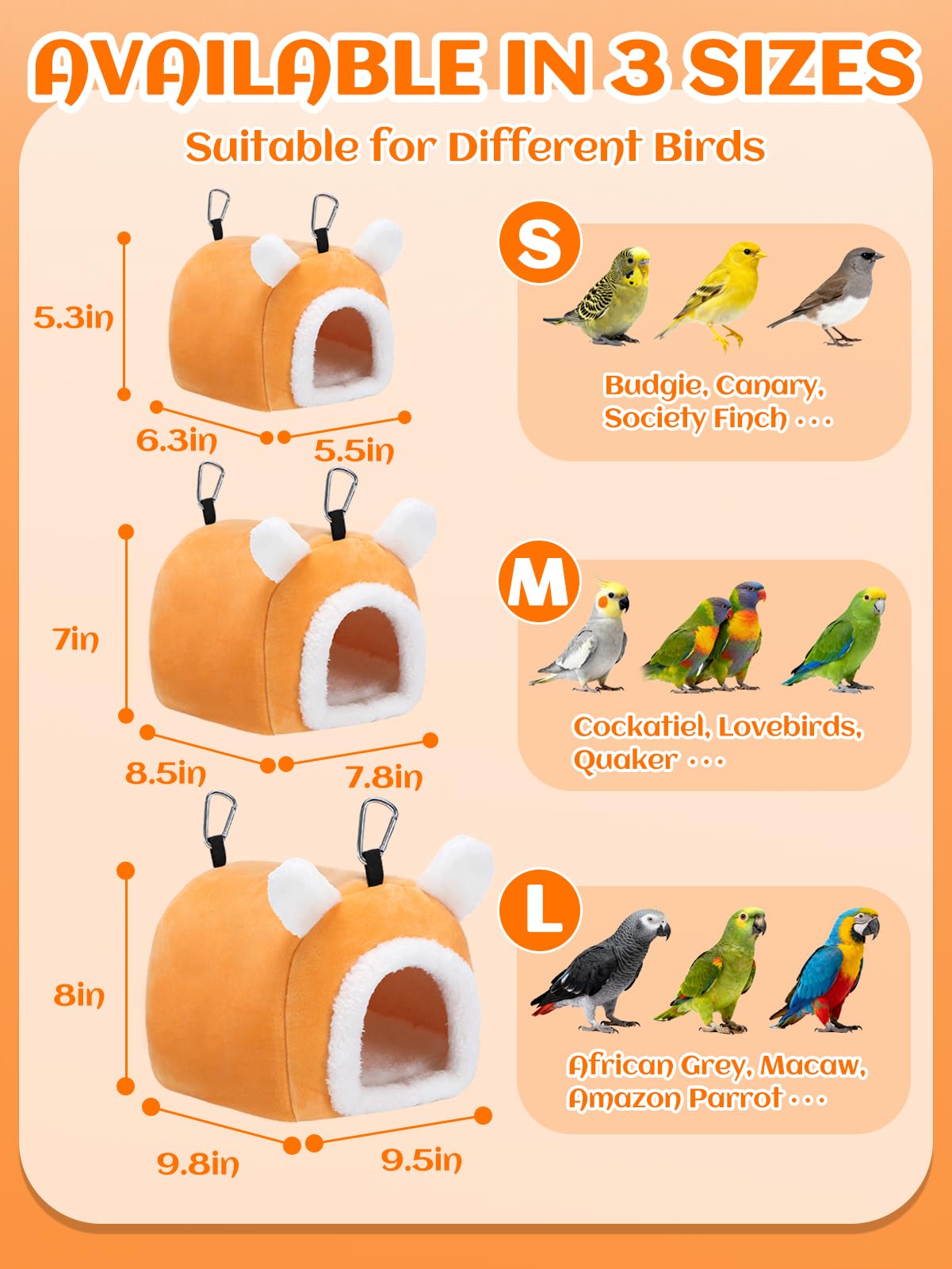 MEWTOGO Stable Warm Bird Nest - Winter Plush Comfortable Bird House with Strong Load-Bearing Mat & Wide Entry for Cage Accessories, Medium Birds Bed for Cockatiel Lovebirds Quaker