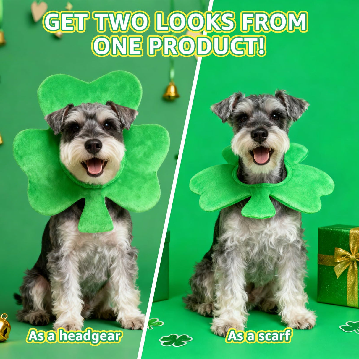 SCENEREAL Dog St Patricks Day Outfit, Irish Clover Hat & Scarf Costumes Set for Small Medium Dogs, Funny Pet Holiday Clothes Green Collar Headband, Puppy Large Cat Cosplay Party Apparel Accessory