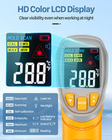 Eventek Digital Infrared Thermometer, -58℉～1112℉(-50℃～600℃) Non-Contact Laser Temperature Gun with Color Display & Adjustable Emissivity for Cooking/BBQ/Food/Fridge/Pizza Oven/Engine (Not for Human)
