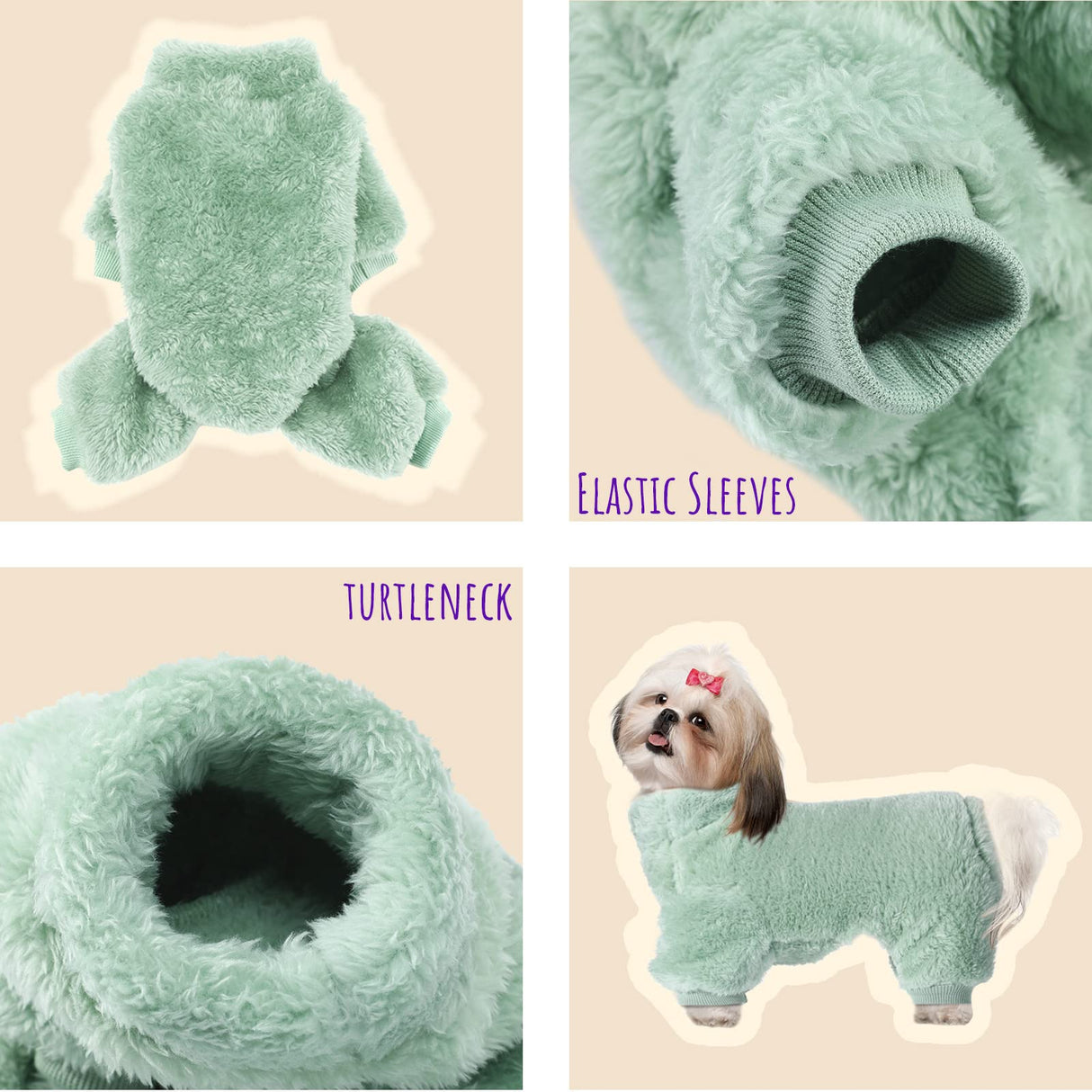 Reginary 3 Pieces Dog Pajamas Puppy Clothes Winter Coats Elastic Pajamas for Puppy Fluffy Jumpsuit Fleece Sweater for 4 Legs Dog Bodysuit(Small,Pink, Purple, Green)