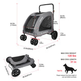 Dog Stroller for Extra Large Dogs, 4 Wheels Dog Cat Stroller, Foldable Pet Bike Trailer, Folding Carrier with Adjustable Handle, Sunroof, Rear Brake, Security Leash (Dark Grey)
