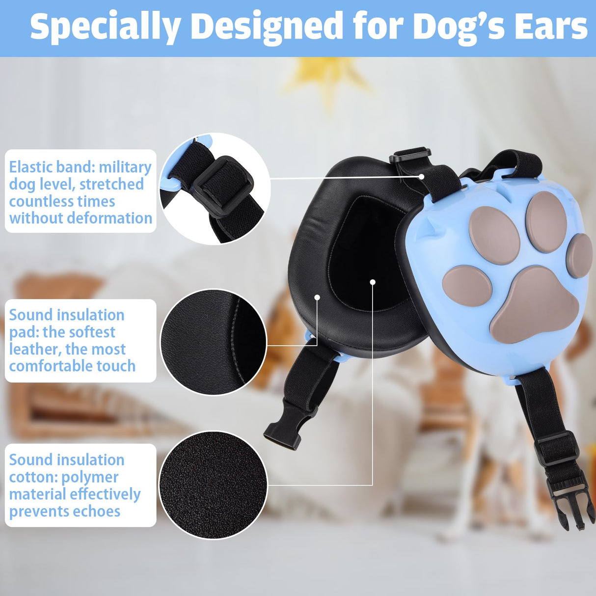 Famikako Upgraded Dog Ear Muffs for Noise Protection - 22dB NRR Noise Cancelling Headphones with Dog Paw Design, Calming Earmuffs for Thunder, Fireworks & Hunting (M, Light Blue-Gray)