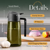 16oz/470ml Light-Blocking Dark Oil Sprayer for Cooking, 2 in 1 Olive Oil Dispenser Bottle for Kitchen, Premium Dark Green Glass Oil Bottle, Food-Grade Oil Mister for Air Fryer, BBQ (Black)