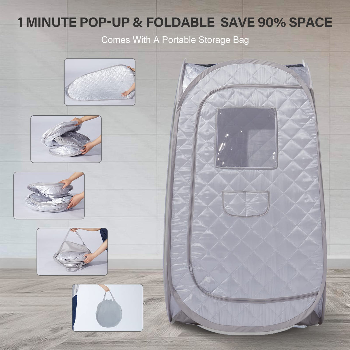Smartmak Portable Steam Sauna Tent, Full Body Personal Home Spa, Lightweight Foldable Steam Room for Detox Therapy, Steamer NOT Included (L 31.5” * W 31.5” * H 55.2” Grey)