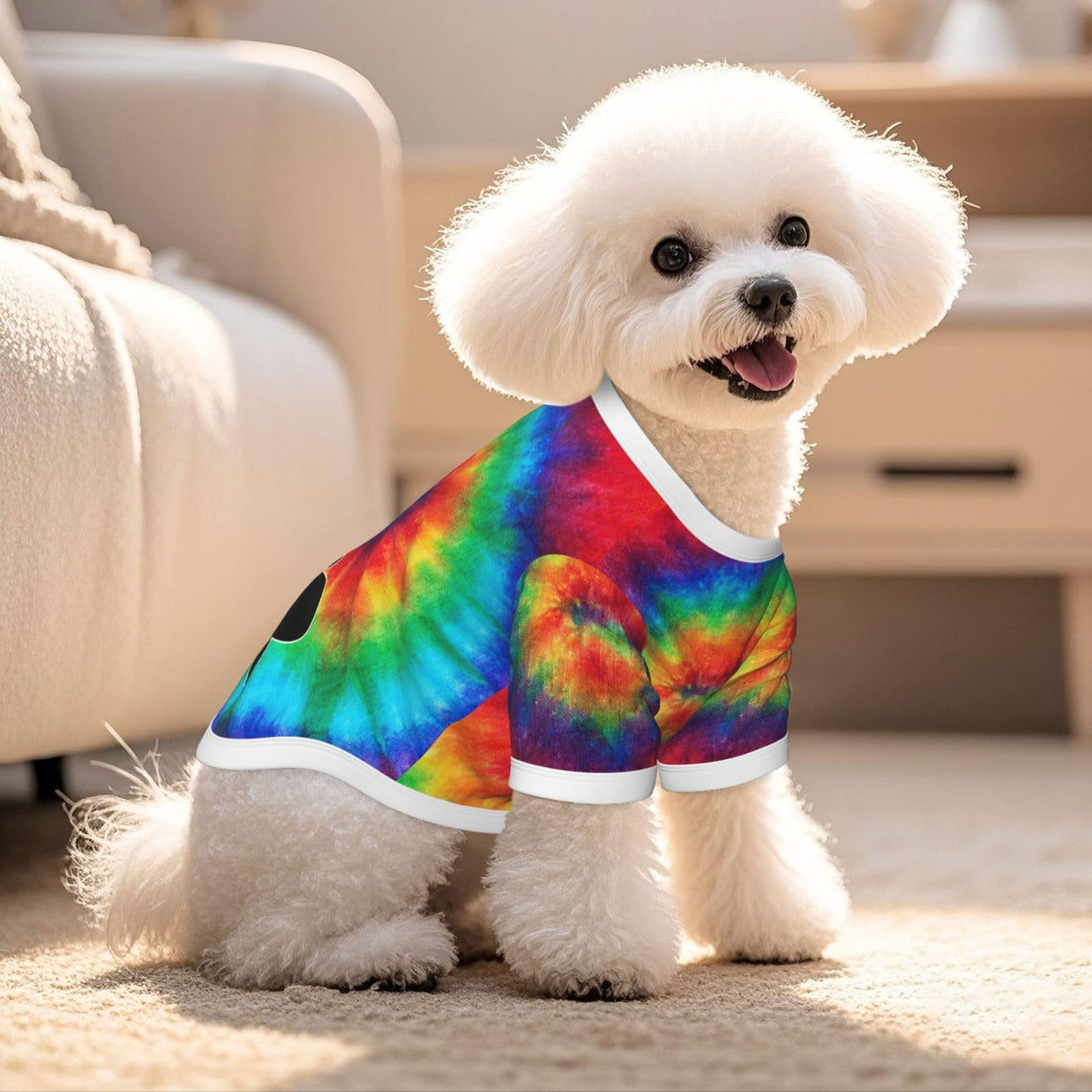 Custom Dog T- Shirt Personalized Breathable Clothes Tie Dye Rainbow Dog Shirt with Name Text Photo Logo Customized Shirts for Pets Puppy Cats