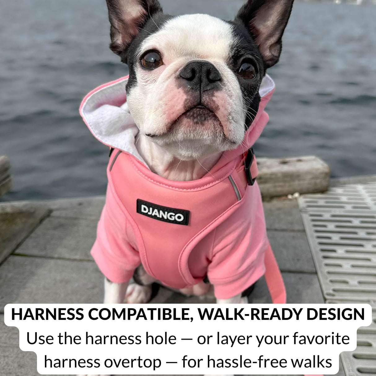 DJANGO Dog Hoodie – Warm Winter Dog Sweater & Fully Lined, Cozy Sweatshirt for Small & Medium Dogs, Dachshunds – Soft, Stretchy, Puppy Hoodie with Leash Portal, Elastic Waistband – Quartz Pink, Small