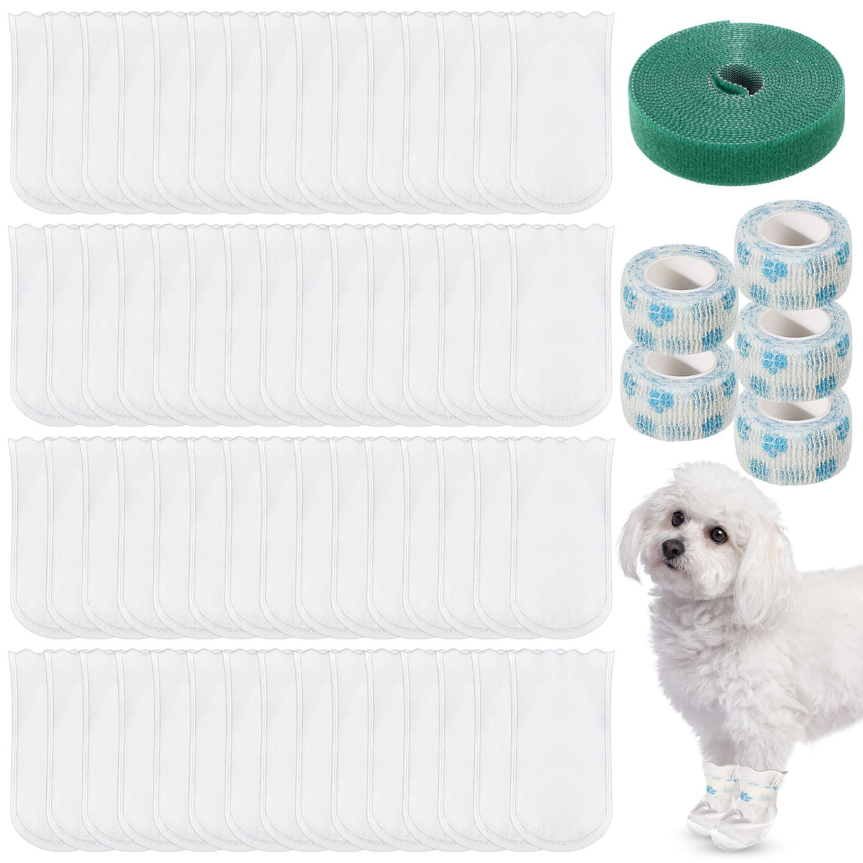 Sunnymove 100 Pcs Disposable Dog Paw Protector Adjustable Pet Boots Dog Feet Covers for Paw Protection with Self Adhesive Bandage for Small Medium Large Dogs Indoor Outdoor Walking Foot Muffs