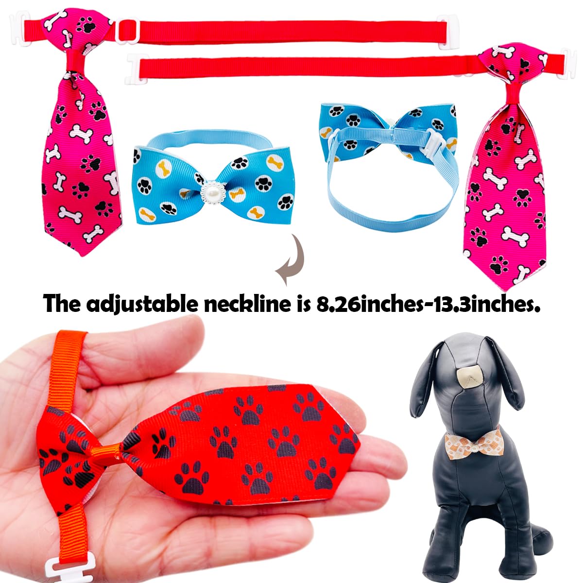 PET SHOW 100pcs Small Dog Bows Ties and Neckties Collar Bows Flowers Set 25 Paw Bone Patterns for Puppies Cat Dogs Grooming Accessories Birthday Party Costume for Groomer Pet Shop