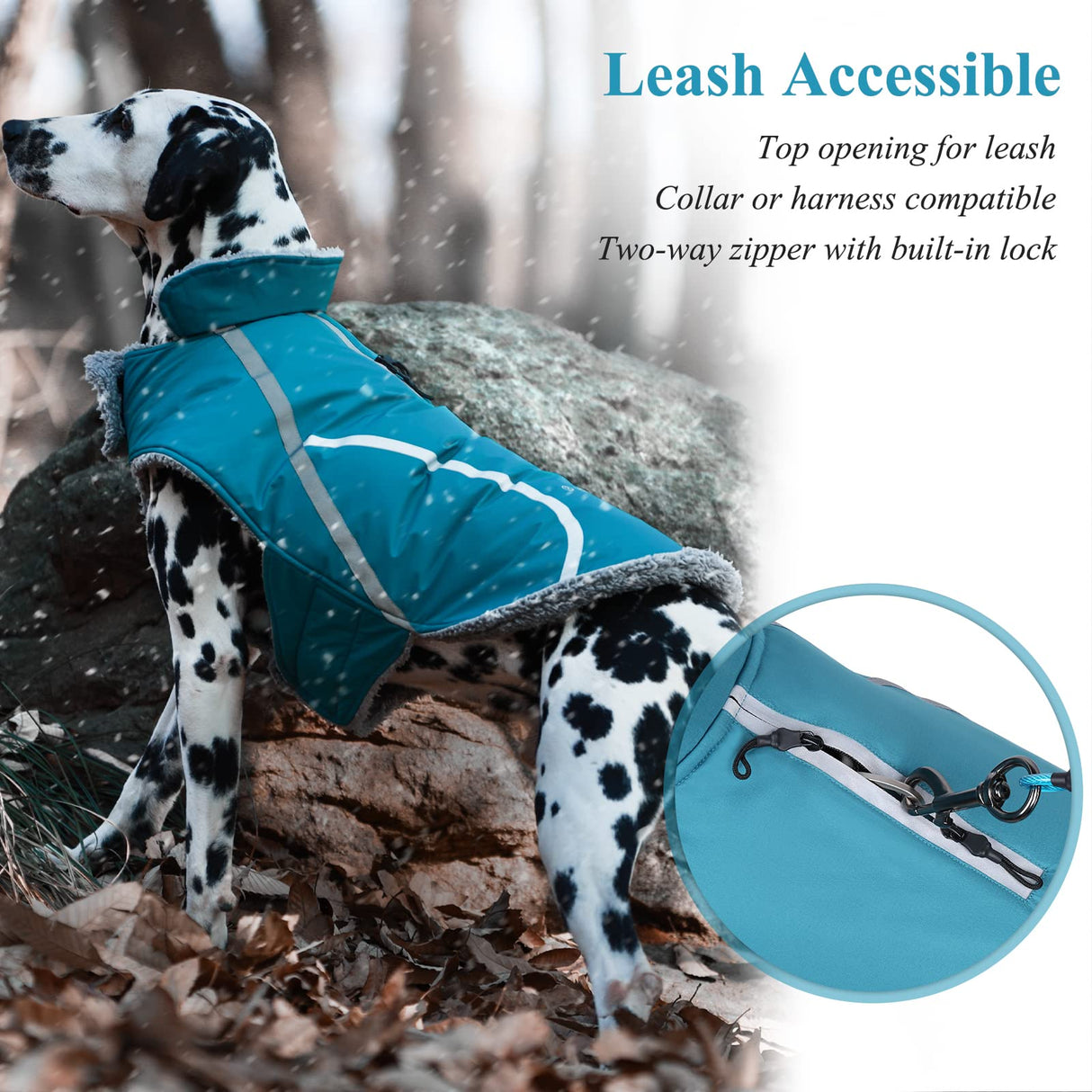 VIVAGLORY Frostfit Dog Coat, Dog Jacket for Winter & Cold Weather, Warm Fluffy Fleece Lined Water Resistant Reflective for Puppy, Coat with Leash Hole, XS, Turquoise