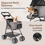 PETSITE 4 Wheels Pet Stroller, One-Click Foldable Dog Strollers for Small Dogs with Detachable Carrier, Breathable Mesh, Waterproof Cover, Storage Basket, Cup Holders, Ideal for Dogs Cats up to 33 lbs