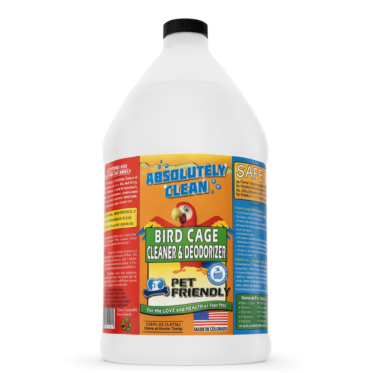 Absolutely Clean Amazing Bird Cage Cleaner and Deodorizer - Just Spray/Wipe - Safely & Easily Removes Bird Messes Quickly and Easily - Made in The US - Fragrance Free - 128oz Gallon