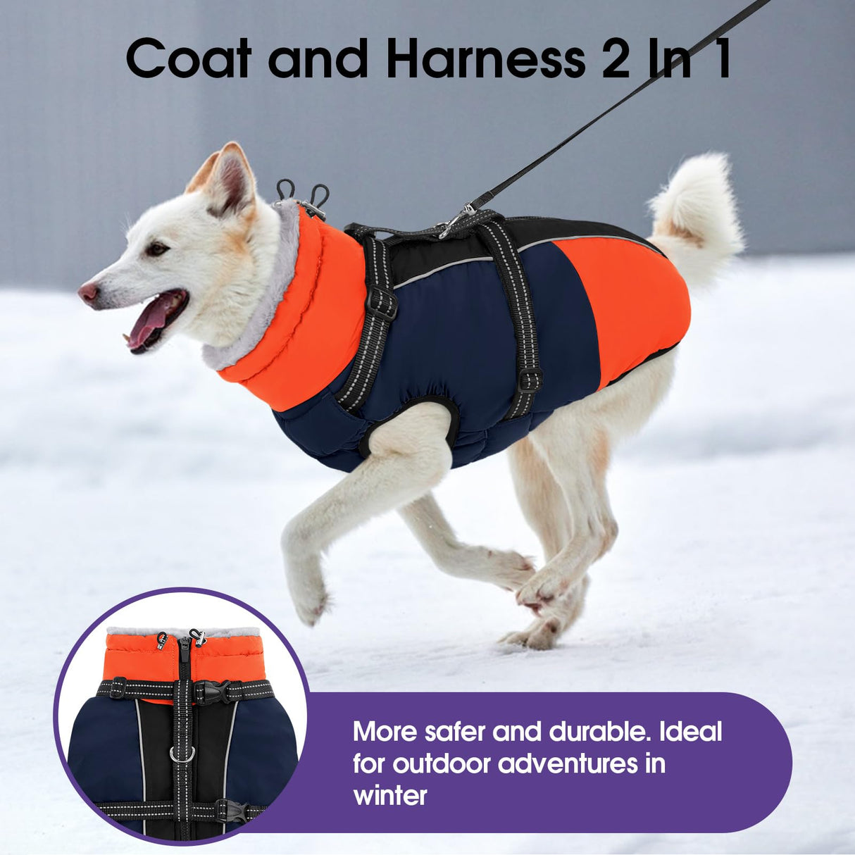 SUNFURA Dog Coat for Small Dogs, Warm Dog Winter Jacket with Harness Built in, Waterproof Pet Snow Jacket Fleece Cold Weather Coats for Puppy Chihuahua, Maltese, Blue XS