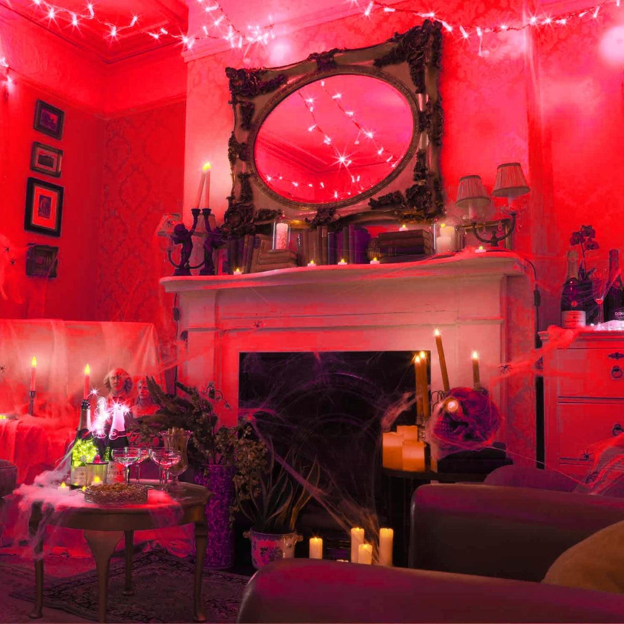 JMEXSUSS 33ft 100 LED Red Lights for Halloween, 8 Modes Red String Lights Plug-in, Clear Wire Red Christmas String Lights Indoor Outdoor Waterproof for Halloween, Room, Bedroom
