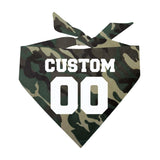 Custom Sports Name & Number Personalized Dog Bandana | 100% Cotton Adjustable Triangle | Made in USA | Collegiate Varsity Team Jersey | Fan of Player Team | Camo One Size (633)