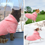 EXPAWLORER Fuzzy Dog Sweaters, Double-Sided Plush Fleece Soft Doggie Hoodie with Leash Hole, Pet Cold Weather Clothes Winter Coat, Sherpa Hooded Sweatshirt for Small Medium Large Dogs(Pink XL)