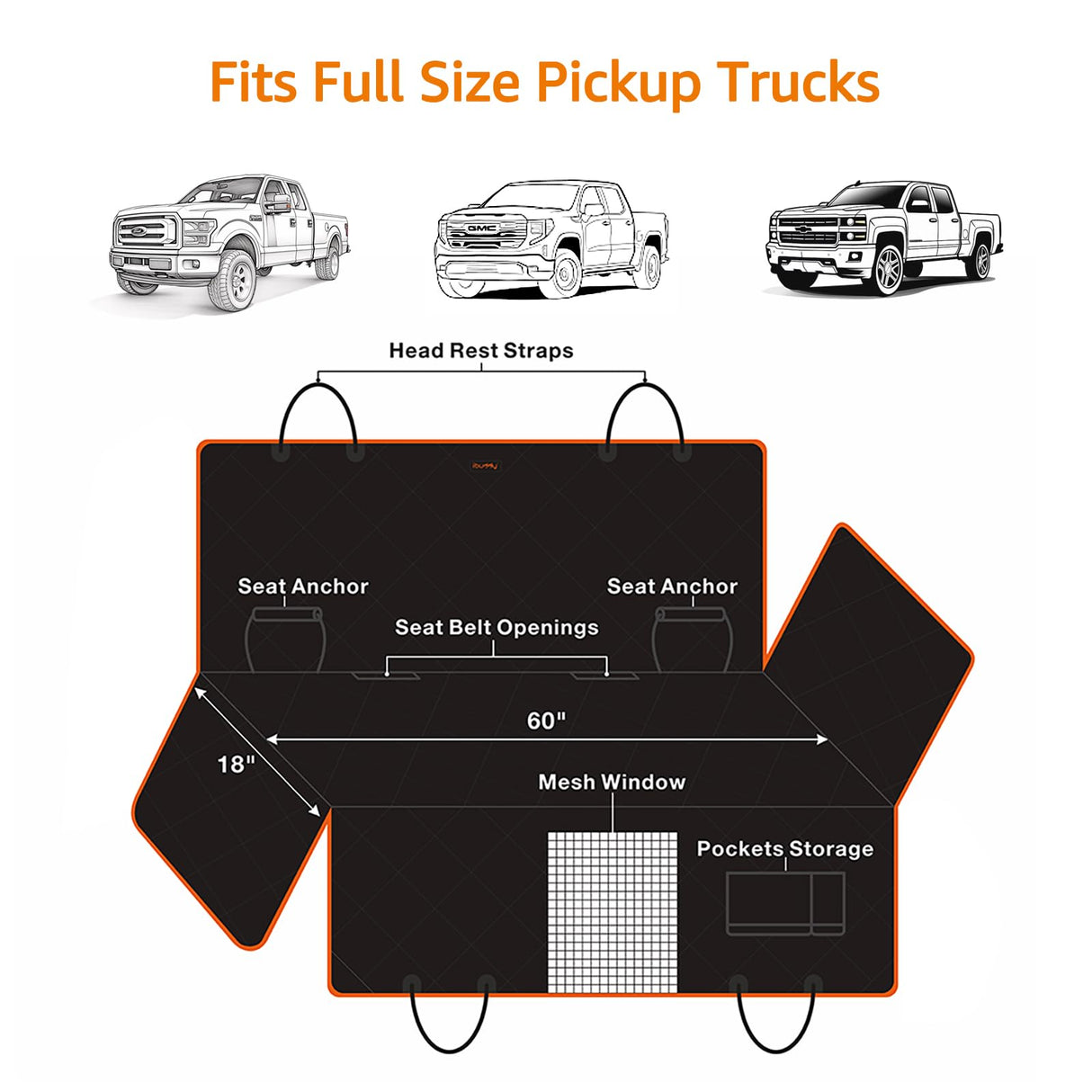 iBuddy Truck Seat Cover for Dogs Waterproof 900D Soft Back Seat Cover for Crew Cab Protects Vehicle from Dog Hair, Scratches, Dirt Durable Rear Seat Cover for Pickup Truck F150 F250 Ram GMC 1500 2500