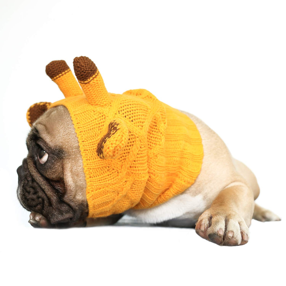 iChoue Dog Yellow Giraffe Knitted Snood Ear Muffs Calming Hoodie Anxiety Relief Noise Canceling Headband Protection Cover Hood - Large
