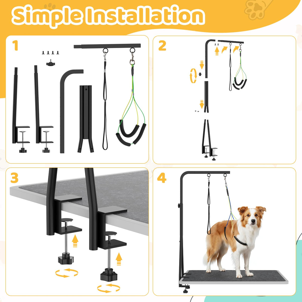 42" H Adjustable Height Dog Grooming Arm with double Clamp, Dogs Grooming Table Arm with Loop Noose and No Sit Haunch Holder, Perfect dog restraint for Small & Medium Dogs，Arm for Grooming Tables