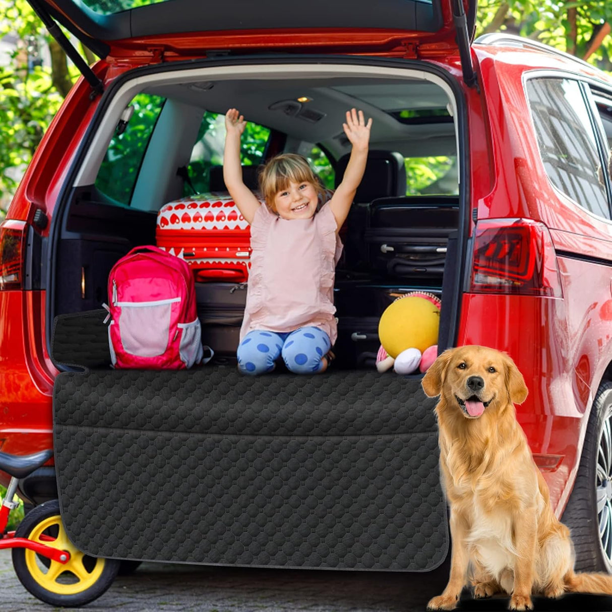 Mancro SUV Cargo Liner for Dogs, Waterproof Dog Seat Cover for SUV with Bumper Flap Protector, Durable Non-Slip Polyester Pet Trunk Cargo Cover for Vehicles, Vans, X-Large (106” L x 54” W)