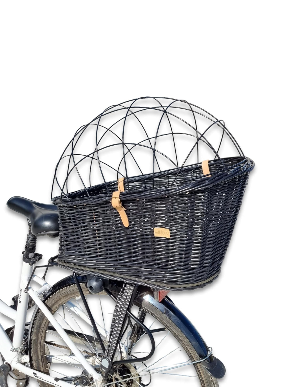 Wiklibox Natural Wicker Dog Bike Basket - 100% Organic Rattan Pet Carrier with Protective Grille - Eco Friendly Design - Soft Cotton Cushion & Mounting Bracket for Secure Bicycle Rear Luggage Rack