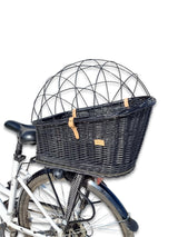 Wiklibox Natural Wicker Dog Bike Basket - 100% Organic Rattan Pet Carrier with Protective Grille - Eco Friendly Design - Soft Cotton Cushion & Mounting Bracket for Secure Bicycle Rear Luggage Rack