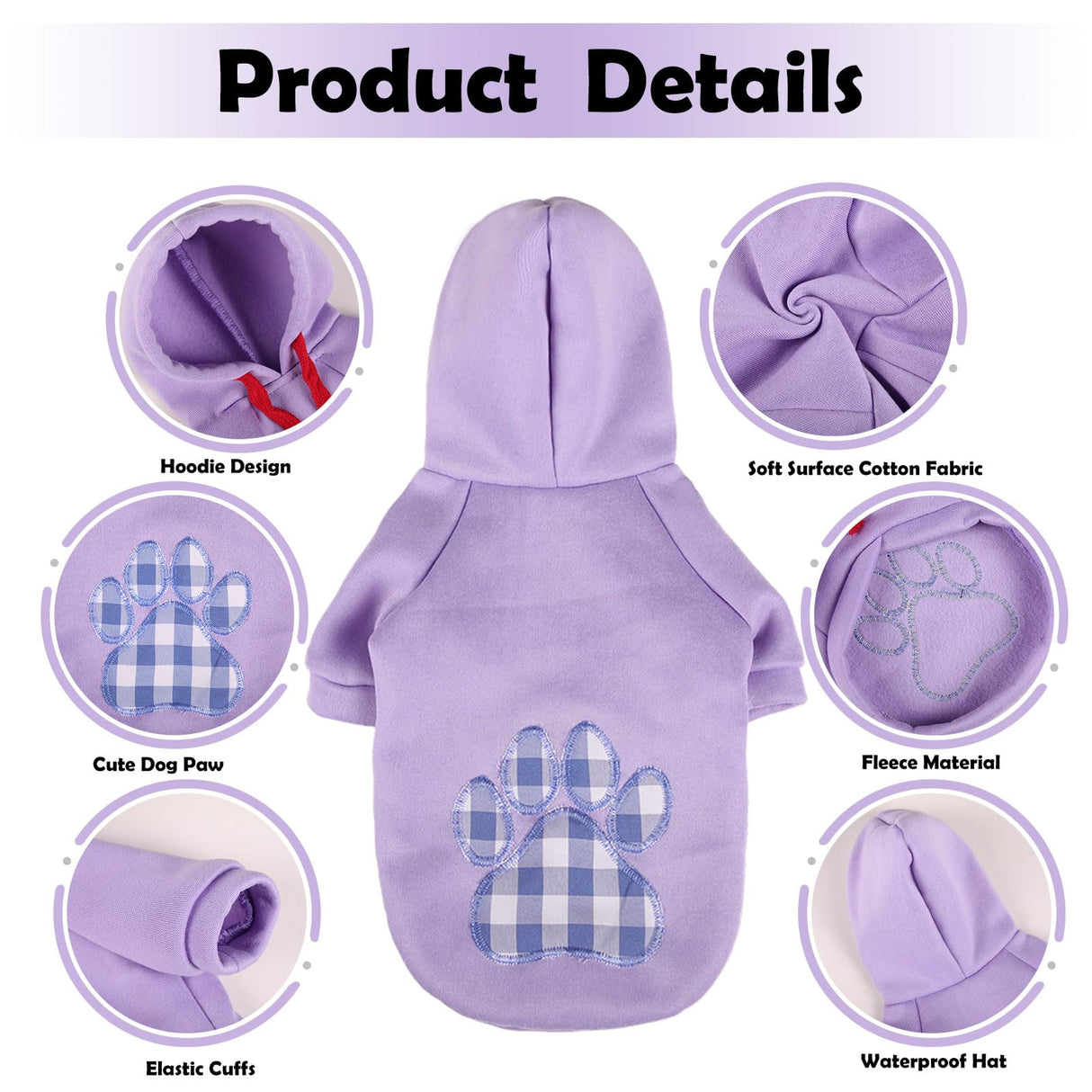 SAWMONG Dog Hoodie,Flannel Pet Hooded Sweater with Hat Puppy Pullover Sweater Shirt,Dog (Purple,M)