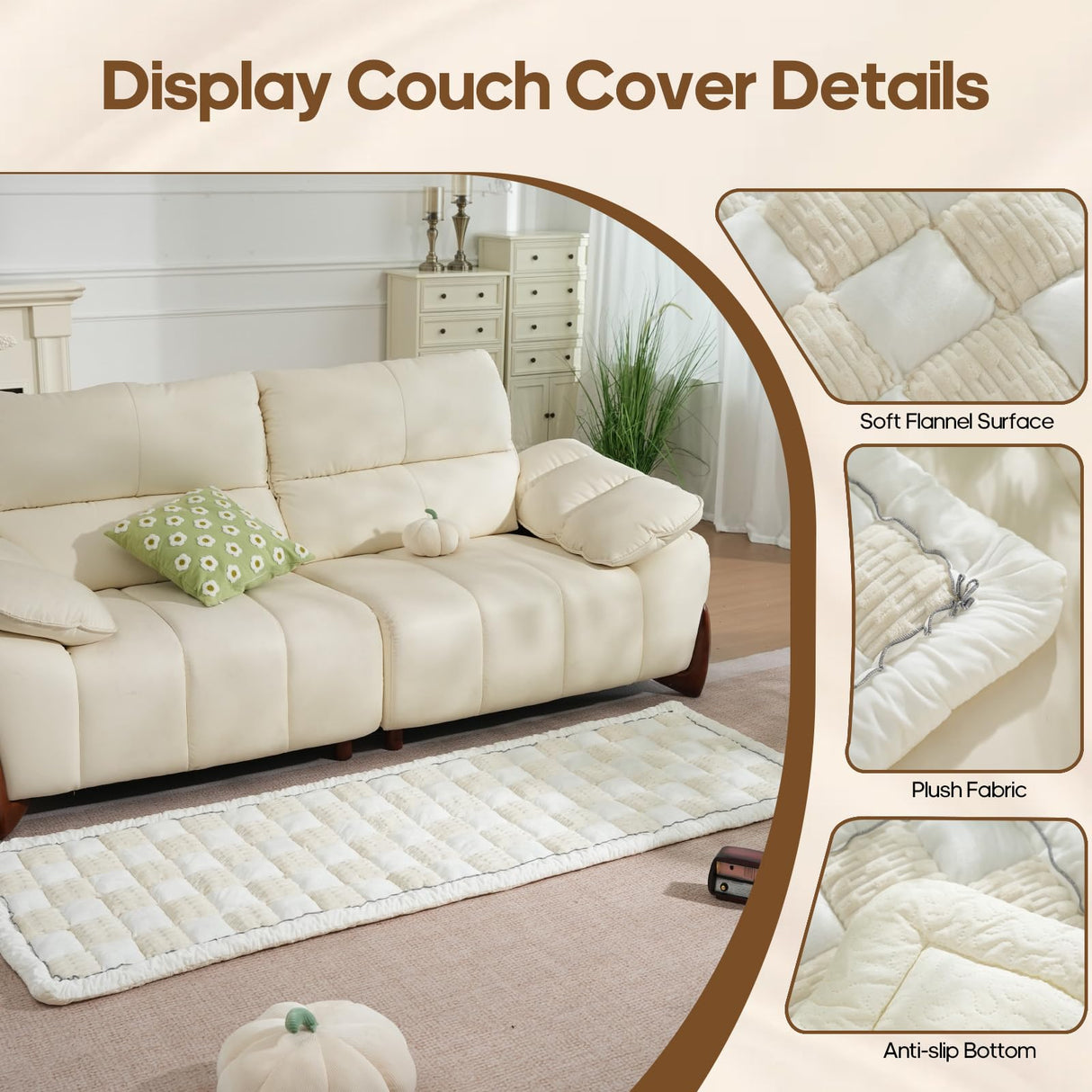 AMZWISE Pet Couch Cover for Sofa Protector, Washable Couch Cover for Dogs, Plaid Reversible Soft Non Slip for Large Dogs(27.6X82.67, Beige)