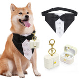 COSLANLEE 2 Pcs Dog Wedding Collar Outfit, Include Dog Tuxedo Attire, Wedding Mini Pet Ring Bearer Holder Pouch Box, Large, Ivory