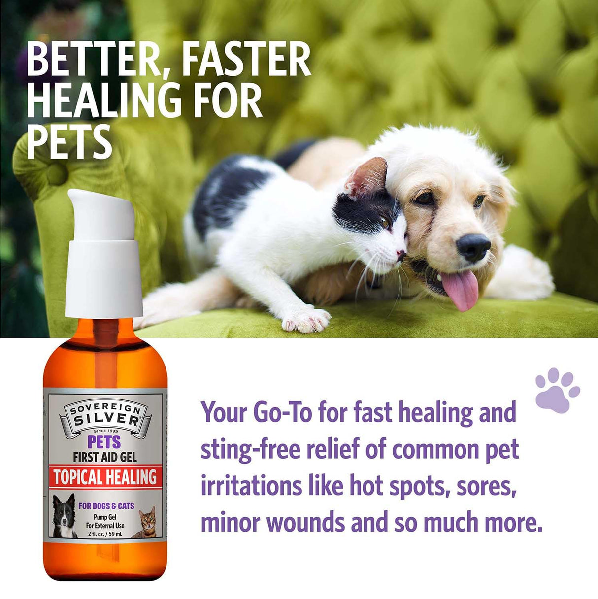 Sovereign Silver Pets First Aid Gel - Topical Skin Care Gel for Dogs and Cats with Pump, Argentum Metallicum - 2 fl oz (59mL)